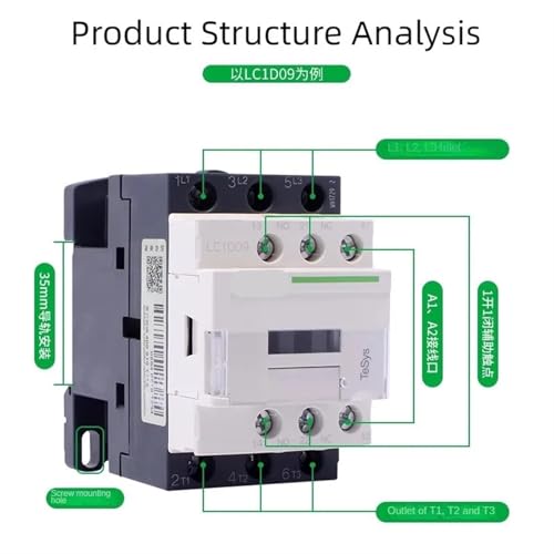 Contacteur tripolaire LC1D09A 48V AC noir pour circuit électrique triphasé - 3