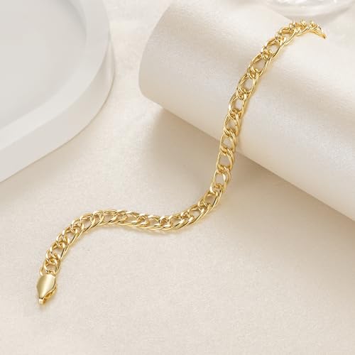 ERIN MARIE 14K Gold Bracelets Non Tarnish Cuban Chain Gold Bracelets for Women Sparse Design Gold Chain Bracelet Gifts for Women Every Occasion (6.5-9 in)3
