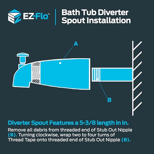 EZ-FLO 5-3/8 Inch Nose Diverter Tub Spout, 1/2 Inch IPS Connection, Chrome Finish, 15083