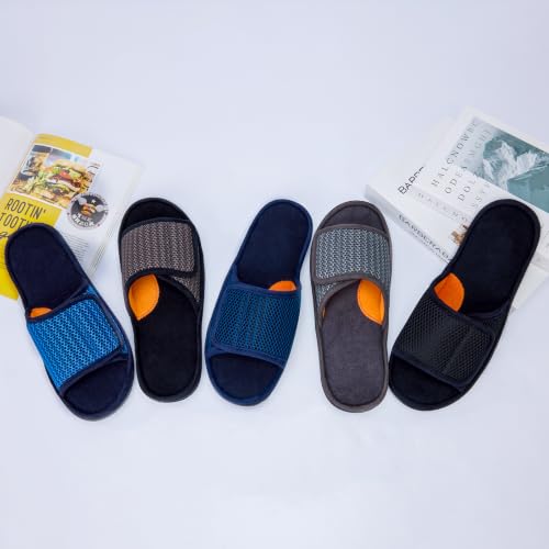 Image of Men's Adjustable House Slippers, Mesh Open Toe Breathable Indoor Slip on | Upgrade Memory Foam, Breathable Mesh Upper, Machine Washable, Moisture-Wicking Lining