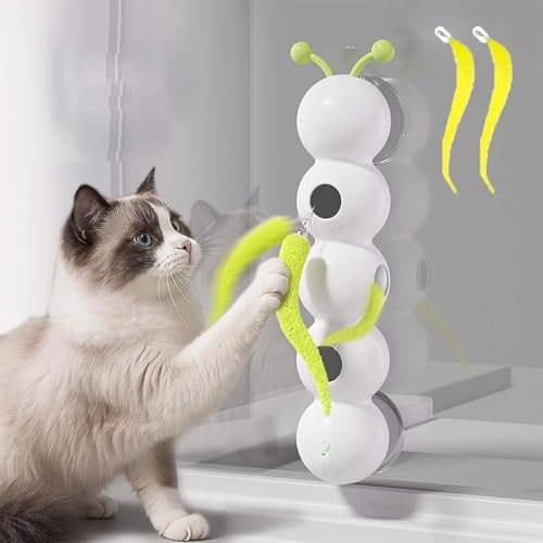 猫おもちゃ 電動 【2025年アップグレード新登場】猫じゃらし 一人遊び かわいい 円筒形のキャタピラー型電動猫用おもちゃ 2つの大きな吸盤付き USB充電 運動不足解消グッズ ストレス解消 狩猟本能を刺激 ぶら下げる 羽 糸アップグレードされ 耐久性 猫