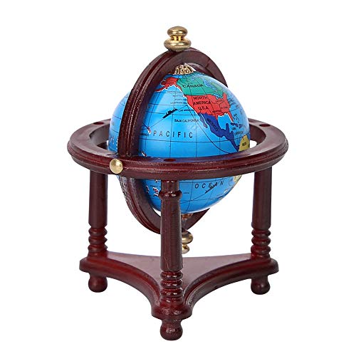 KUIDAMOS Dollhouse Globe, Superior Materials Miniature Blue World Globe for 1/12 Scale Dollhouse or Doll for Dollhouse Toy(Mahogany)