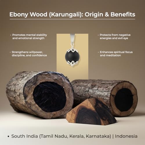 Image of Divine Hindu Karungali Mala with Silver Coated cap and larger bead Mala | Ebony Wood for Spiritual Healing,Protection & Meditation| Handcrafted Authentic Jewelry for Men & Women | Certified