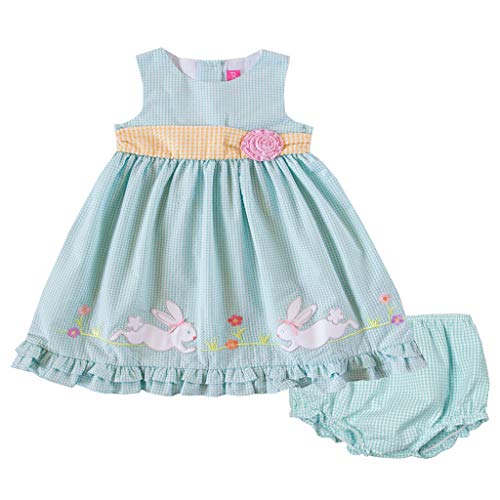 Good Lad Newborn/Infant Girls Turquoise Seersucker Dress with Bunny Appliques and Matching Panty (24M)