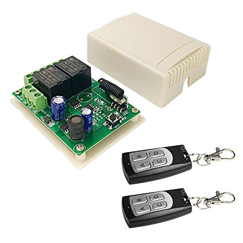 QIACHIP DC 24V Inalámbrico RF Control Remoto Módulo de relé Interruptor Receptor 2 Canales 433Mhz with 2 transmisores para Motor de CC, Cerradura de Control eléctrico, Sistema de Control de Acceso