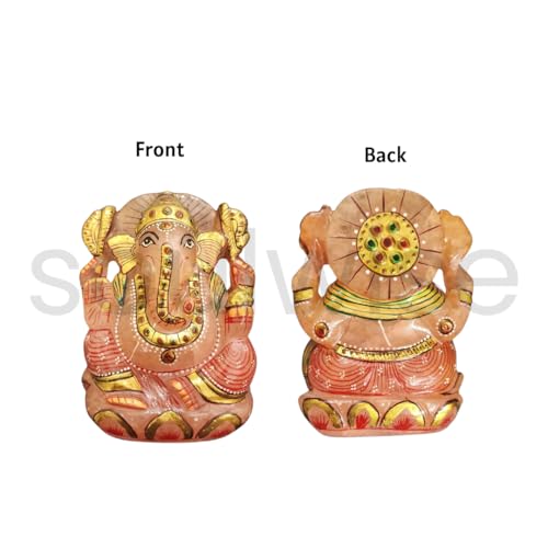 Image of Soulwise Ganesha Statue 12 cm Hand Painted Rose Quartz Stone Idol 600 g for Home Decor Spiritual Gifting Wealth Love and Positivity