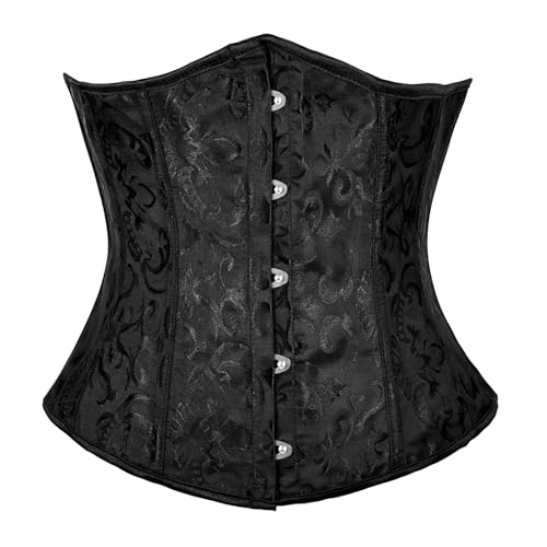 TRIWORKS Schwarz Korsett Damen Corsage Bustiers Unterbrust Korsett Satin Lace Up Waist Cincher für Halloween und Karneval M