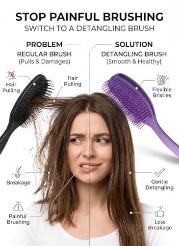 Image of Bold n Beautiful Premium TPEE Material Hair Detangler Comb for Wet & Dry Hairs | Flexible Soft Tip Scalp-Friendly Detangling Brush with Anti-Slip Ergonomic Handle (Purple)