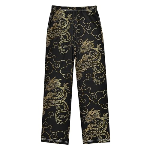 Boys' Pants Dragon Animal Black Long Bottoms Jogger Pants Elastic Waist Trousers with Pockets S-XL