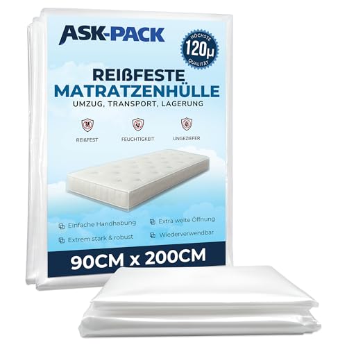 ASK Pack Matratzenhülle 90 x 200 cm Extra dicke 120 m Schutzhülle für Matratzen Reißfester Staubschutz für Umzug Transport & Einlagerung