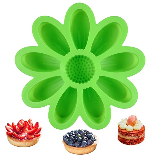 Image of PureBake Large Round Silicone Molds for Baking, 10 - Cavity Sun Flower Mould, Non-Stick Cake Pan for Mousse, Desserts, Candy, Soap & More - Food-Grade, Flexible, Oven & Freezer Safe