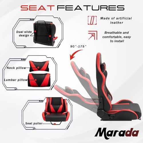 Marada Racing Simulator Cockpit with Gaming Race Seat Fit for Logitech,Thrustmaster,Fanatec,G27 G29 G920 G923 T300RS GT,Steering Wheel Stand, 50mm Large Round Tube&More Stable No Wheel Pedal Shifter