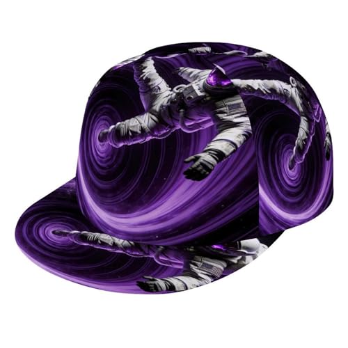 Unisex Adult Purple Space Astronauts Play Soccer Art Baseball Cap Snapback Dad Hat for Camping Golf Outdoor Activities, Fashionable Adjustable Snap Military Cap, One Size Fits Most