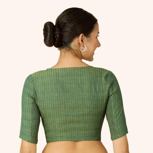 Image of Studio Shringaar Women Cotton Half Sleeve Madras Checks Saree Blouse with Stretchable Sides