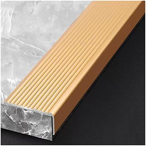 L-Shaped Anti-Slip Aluminum Stair Transition Strip - 90cm Gold Edging Trim for Tile, Wood & Laminate Floors - Durable Edge Protector & Decorative Stair Treads