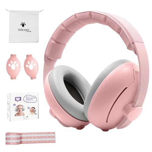 HyAdierTech 2 in 1 Cuffie Neonato Antirumore,Protettori Acustici per Neonati,Regolabili Cuffie Protezione Dormire Bambini,Archetto Regolabile,Ideale per il Sonno,Viaggi,Feste,Fino a 48 Mesi (rosa)