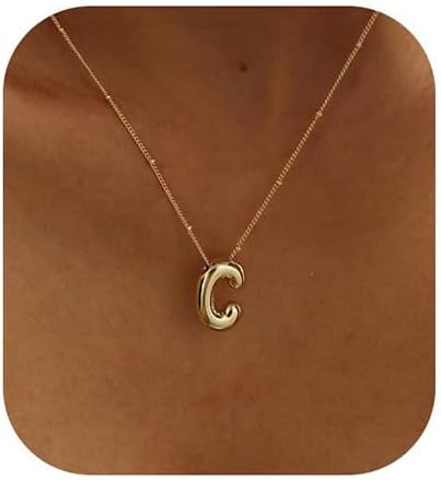 Ewrkbrㅤ Collares con iniciales para mujer, chapado en oro de 14 quilates, collar con letras de burbujas, collar de oro grueso, collares con iniciales con dijes delicados para mujeres, collar personalizado de moda, regalos de Navidad