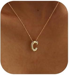 Initial Necklaces for Women, 14k Gold Plated Bubble Letter Necklace Chunky Gold Necklace Dainty Charm Initial Necklaces for Women Trendy Custom Preppy Stocking Stuff Necklace Christmas Gifts