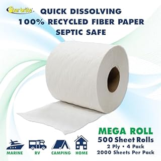 STAR BRITE Marine & RV Grade Toilet Paper – Fast Dissolving, 2-Ply, 4 Mega Rolls (2000 Sheets Total) in Resealable Watertight Pack (071850)