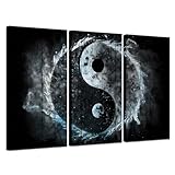 Biuteawal 3 Panel Wall Art Yin Yang Symbol on Wood Backgroud Picture Traditional Chinese Culture Art Prints Black White Blue Painting Retro Artwork Home Office Living Room Bedroom Decor Gallery