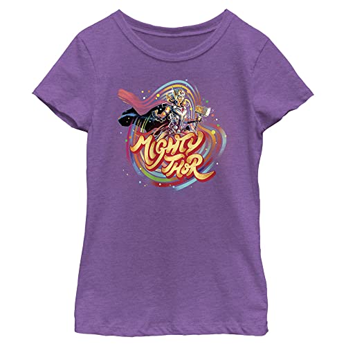 Marvel Love & Thunder Swishy Mighty Thor Girls Short Sleeve Tee Shirt