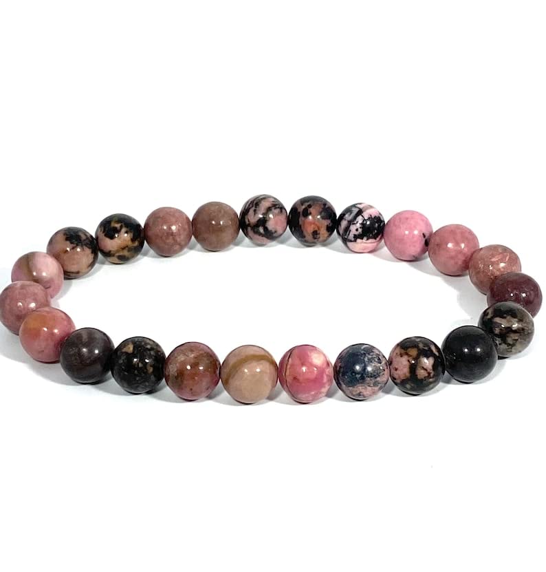 Bracelet en rhodonite noire naturelle ZXQUEGF, perles rondes et bijoux de lithothérapie mix