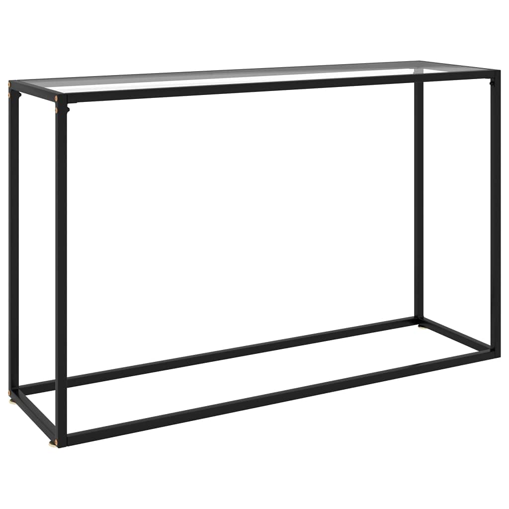 Przezroczysty stolik konsolowy 120 x 35 x 75 cm z hartowanego szkła i stali malowanej proszkowo, wąski szklany stolik do mieszkania, wytrzymały i stabilny, łatwy do czyszczenia wilgotną
