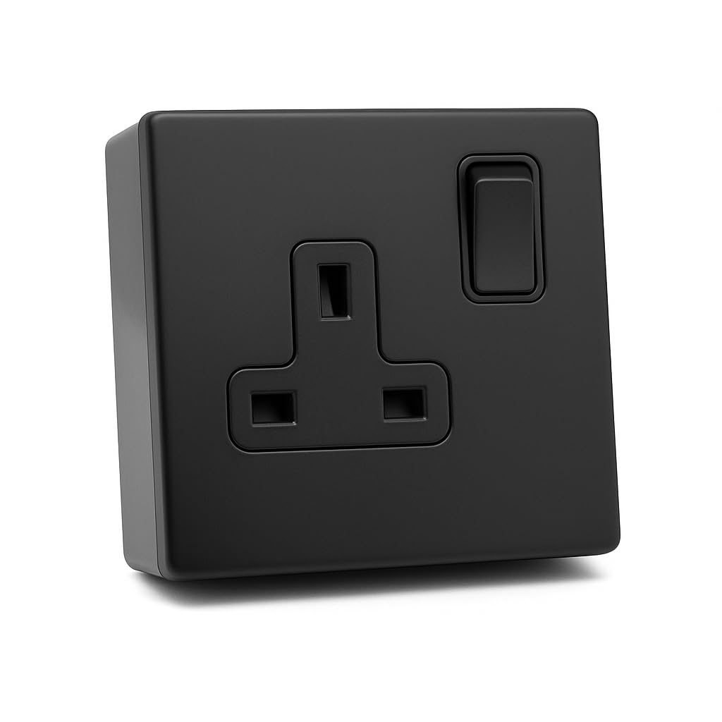 SHPELEC® Matt Black Screwless Sockets & Switches Premium Black Wiring Accessories Range (1 Gang Socket & 25mm Back Box, 1 PACK)