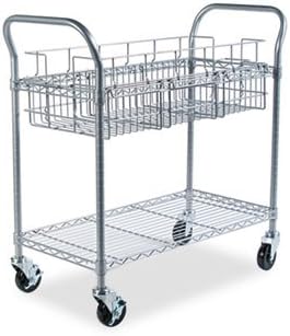 Dual-Purpose Wire Mail and Filing Cart, Metal, 1 Shelf, 1 Bin, 39" x 18.75" x 38.5", Metallic Gray