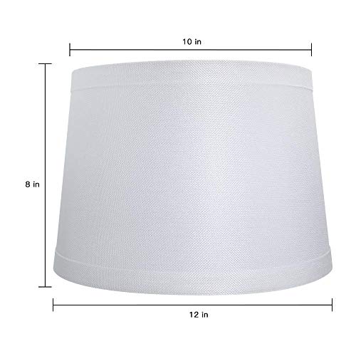 Alucset Double Medium Lamp Shades Set Of 2, Drum Fabric Lampshades For Table Lamp And Floor Light, 10X12X8 Inch, Natural Linen Hand Crafted, Spider (White, 2Pcs In 1 Cartoon Box) #TOP1