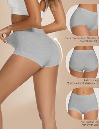 THANTH Boy Shorts Underwear for Women High Waisted Cotton Panties Full Coverage Boxer Briefs Underwear for Women 5 Pack3