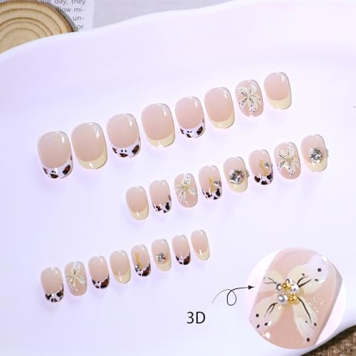 Image of Secret Lives 3D Flower Artificial False Nails - Short Round Press-On Nails with Floral Nail Art Reusable & Stylish 24-Pieces Set with Kit