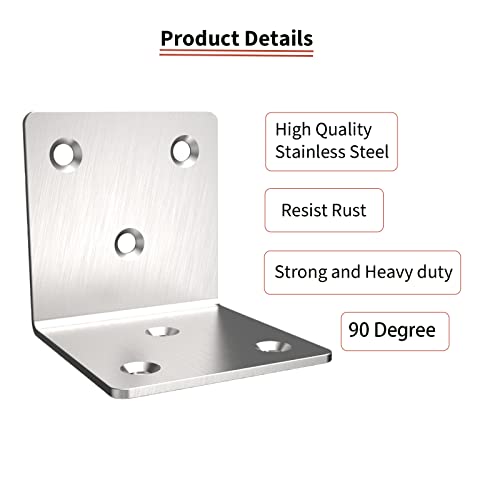 Image of Stainless Steel Corner Bracket,Joint Right Angle Bracket,L Shape Heavy Duty Metal Corner Brace Shelf Supporter for Wood Aufuga (20, 2x2x2)