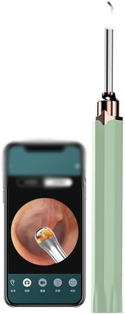 Ear Wax Removal Kit Wireless Smart, 500W Pixel HD, Ear Scoop Cleaner Camera Otoscope Metal, APP Connection(Green Color)