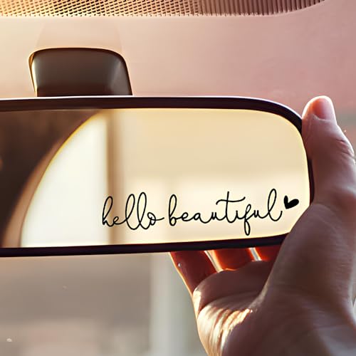 Image of Miarita 3X Hello Beautiful Rearview Mirror Decal, Vanity Mirror Stickers, Rear View Mirror Sticker (Hello Beautiful Black)