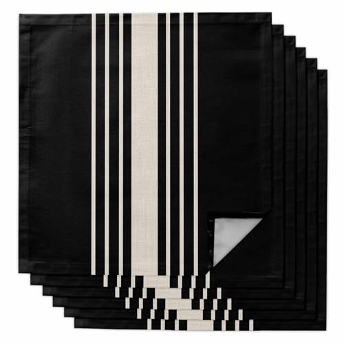 Juego de 6 Servilletas de Tela Rayadas Negro Beige miniatura 1