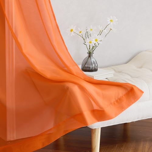 Image of NICETOWN Orange Sheer Window Curtains for Saints' Day, Grommet Voile Sheer Textured Window Treatment with Light Filtering Drapes for Kids Room /Halloween, W54 x L84, 2 Panels