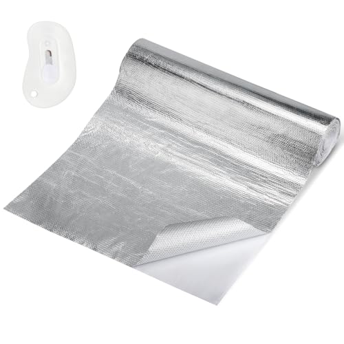 Barrière Thermique Aluminisée, 30x500cm Isolation Thermique en Feuille Aluminium, Isolant Thermique Fibre de Verre Pare Chaleur Adhesif, Bouclier Thermique...