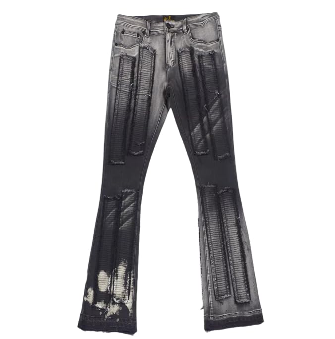 Men's Slim-fit Mid-Rise Denim Jeans, Distressed and Layered Long Pants, Casual Hip-hop Men's Jeans