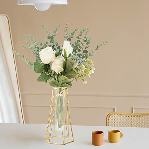 Luzoga Gold Vase Decorative Living Room Geometric Glass Vase With Metal Stand, Gold Clear Glass Vases For Office Centerpieces (8.7" Height) #TOP1