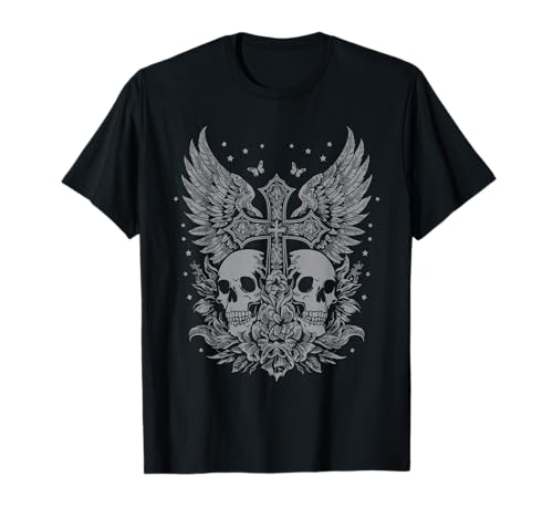 Emo Alt Clothes Fairy Grunge Stuff For Girls Co. Emo Y2K Grunge Aesthetic Goth Skull Cross Gothic Butterfly T-Shirt