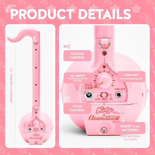 Image of Otamatone Deluxe Kirby Japanese Electronic Synthesizer Musical Instrument | Portable Digital Synthesizer from Japan by Maywa Denki with 3.5mm Aux Jack & Strap, Unique Gift for Teens & Adults