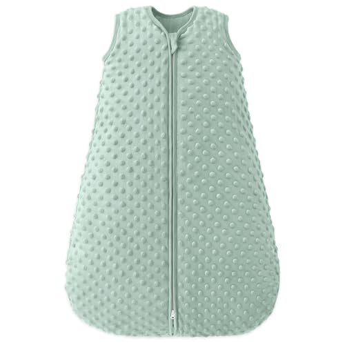 Image of FILLEEP Fleece Baby Sleep Sack 0-6 Months 2.5 Tog with Plush Dots, Winter Baby Wearable Blanket for Infant Toddler Sleeping Sack 2-Way Zipper Warm Sleepsack, Green