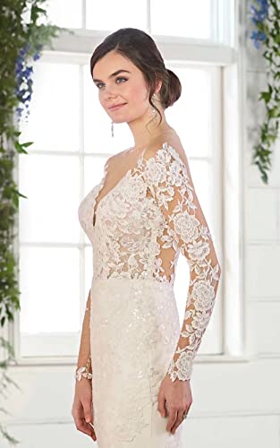 Yuxin Illusion Long Sleeve Mermaid Wedding Dresses For Bride 2023 Trumpt Lace Applique Bridal Dress With Train White Us2 #TOP4