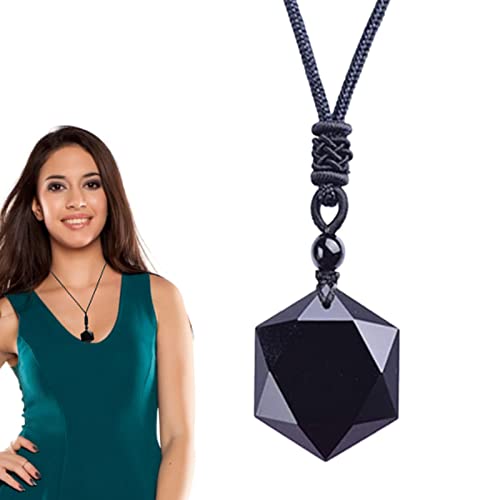 Jomewory Colgante de hexagrama de obsidiana,Piedra de obsidiana Negra para protección - Collar con Colgante de Piedra de Cristal de Estrella de hexagrama, Collar de Piedras Preciosas Naturales Cover