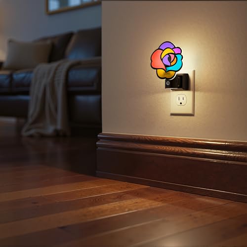 Image of Briignite Flower Night Light, Decorative Rose Night Lights Plug into Wall with Dusk to Dawn Sensor, Adjustable Brightness LED Nightlight Dimmable for Bathroom Bedroom Hallway, 3000K Warm White