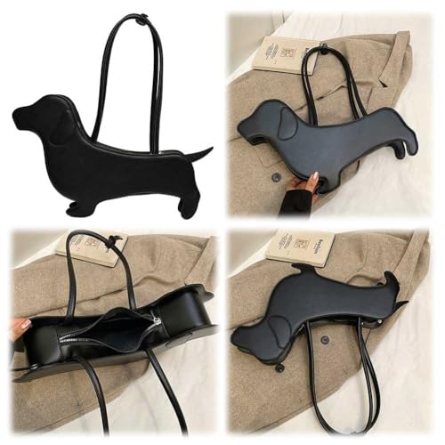 NHJGYSDY Umhängetasche in Form eines Cartoons in Hundeform, PU-Leder, einzigartige Hunde-Form, Geldbörse, Abend-Party-Tasche für Frauen und Mädchen, Schwarz ,