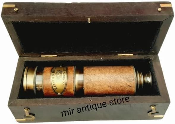 19'' Solid Brass Handheld Telescope with Wooden Storage Box – Vintage 1917 Nautical Spyglass with Optics – Maritime Collectible, Pirate Prop & Gift image 4