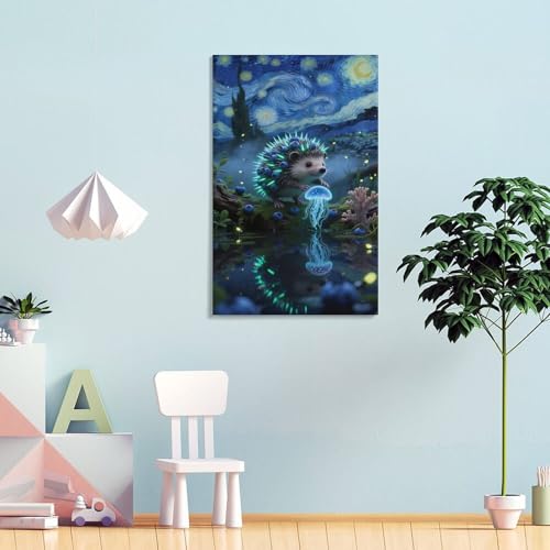 Affiche Hérisson miniature œuvre d'art botanique toile lin luxe - 4