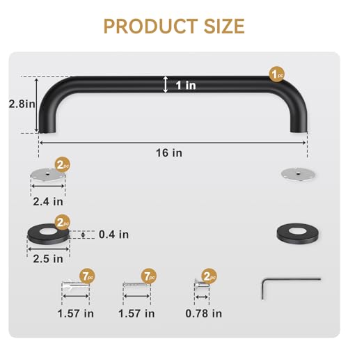Image of AmazerBath Shower Grab Bars for Seniors Anti Slip, Bath Safety Grab Bar for Needy, Stainless Steel Bathroom Safety Grab Bars, Thickened Bar Bigger Base Holds 500LBS, 16 inch L x 1 inch D, Black